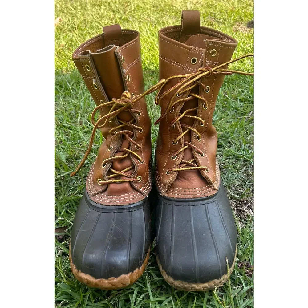 L.L.Bean Men's Duck Boots Leather/Rubber Lace-Up Lined Brown/Black 11 Watetproof